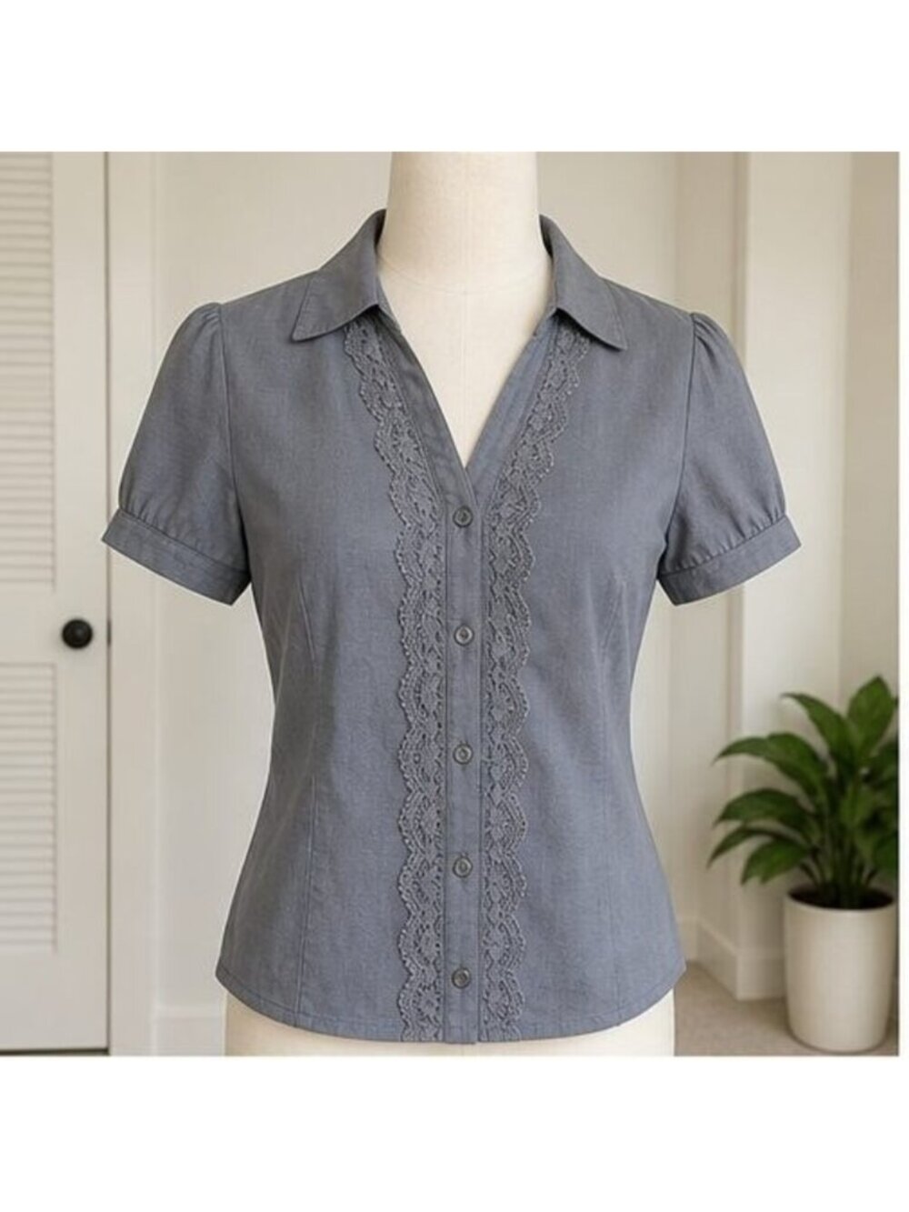 Gray Lace Trim Top